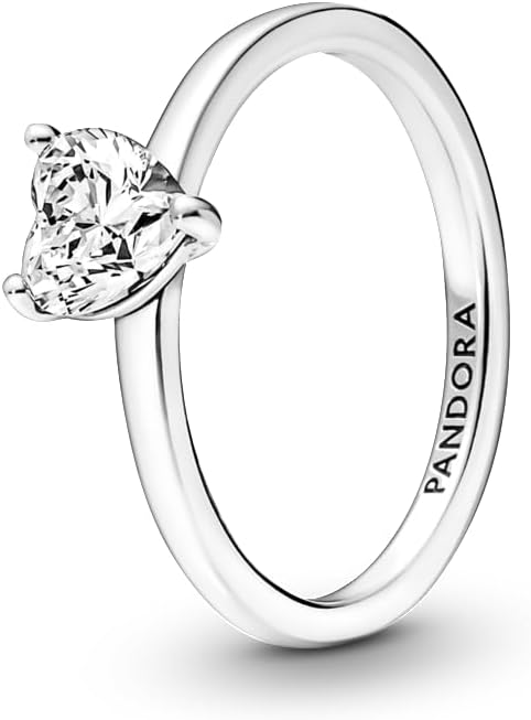 Pandora Sparkling Heart Solitaire Ring - Statement or Promise Ring for Women - Layering or Stackable Ring - Gift for Her - Sterling Silver with Clear Cubic Zirconia - With Gift Box