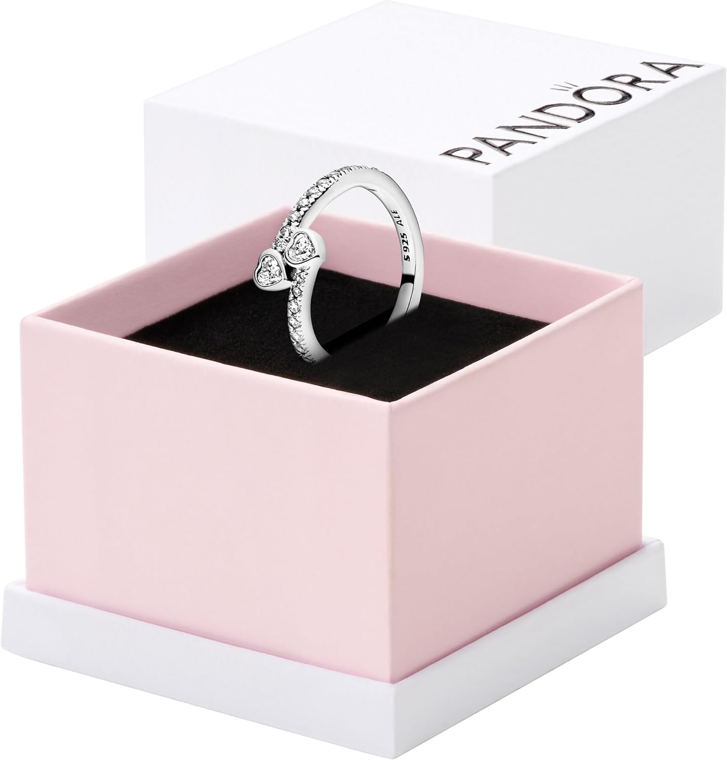 Pandora Two Sparkling Hearts Ring - The Ultimate Symbol of Love - Sterling Silver Ring for Women - Gift for Her - Sterling Silver with Clear Cubic Zirconia, With Gift Box