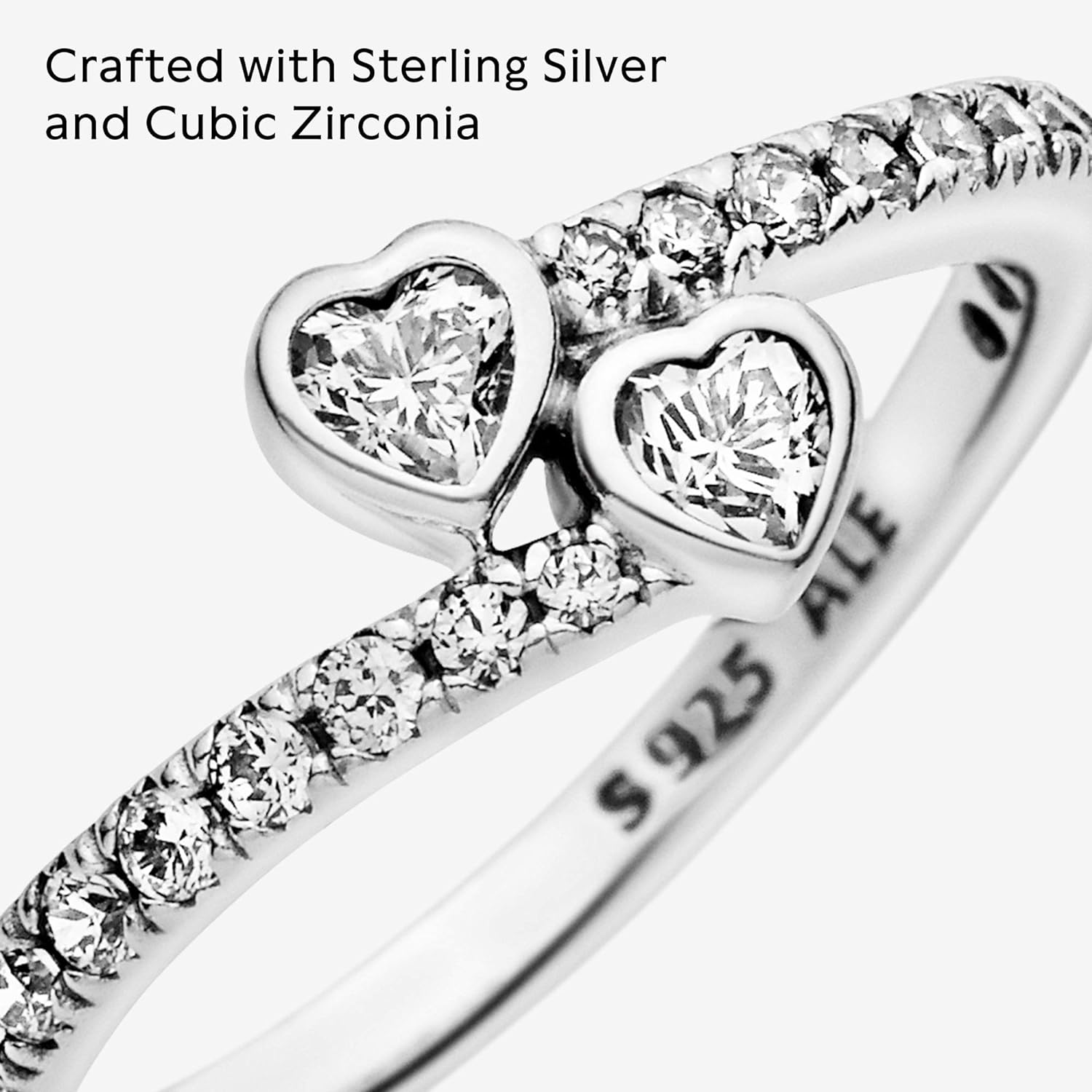 Pandora Two Sparkling Hearts Ring - The Ultimate Symbol of Love - Sterling Silver Ring for Women - Gift for Her - Sterling Silver with Clear Cubic Zirconia, With Gift Box